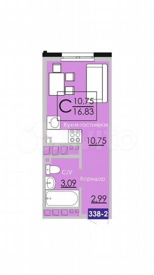 Квартира-студия, 16,8 м², 5/25 эт.