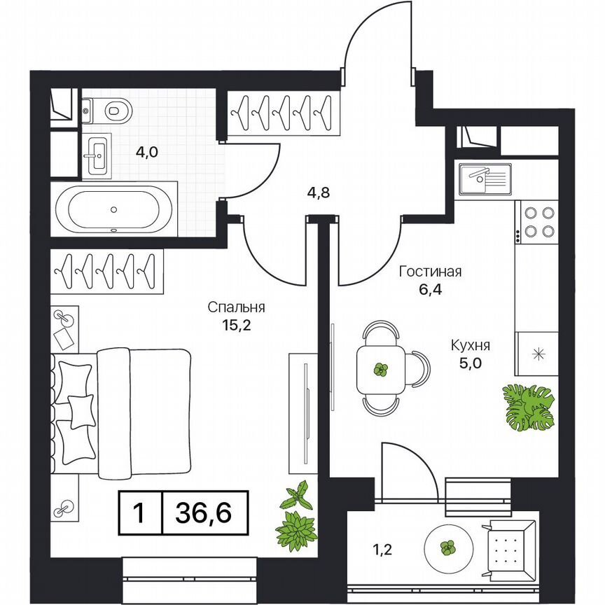 2-к. квартира, 36,6 м², 9/17 эт.