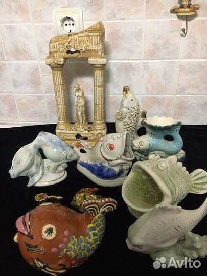 Ракушки, аксессуары для аквариума, статуэтки рыбы