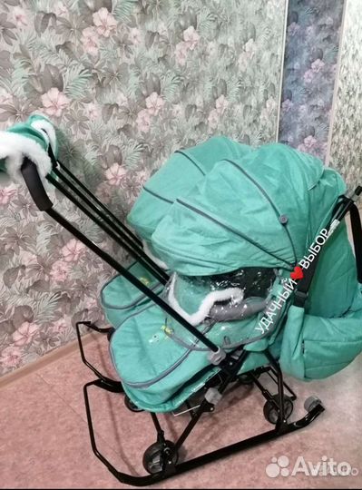 Новые санки для двойни Наши Детки (джинс/зеленый)