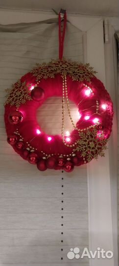 Новогодний венок из пряжи