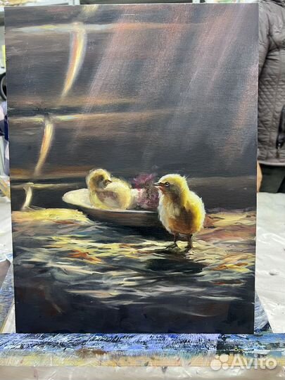 Картина маслом на холсте цыплята