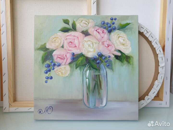 Картина Букет Роз 30х30см холст масло цветы