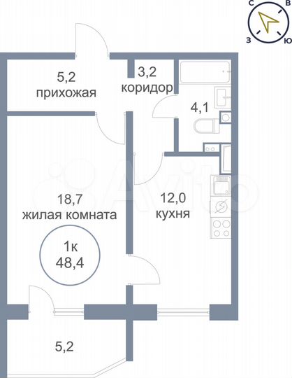 1-к. квартира, 48,4 м², 8/17 эт.