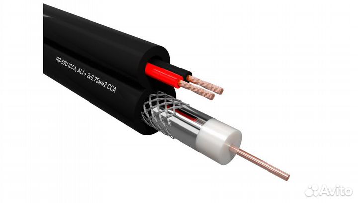 Кабель коаксиальный RG-59U+ 2x0.75 мм2 CCA,внешний