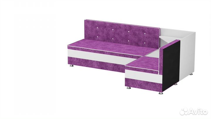 Кухонный угловой диван Милан правый угол, микровельвет, фиолетовый, белый