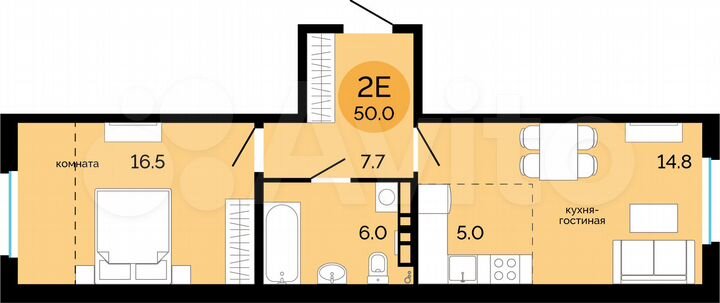 2-к. квартира, 50 м², 14/17 эт.