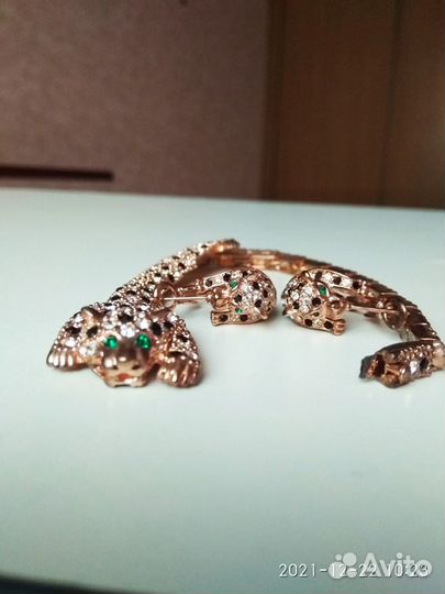 Браслет, серьги с леопардом, кольцо