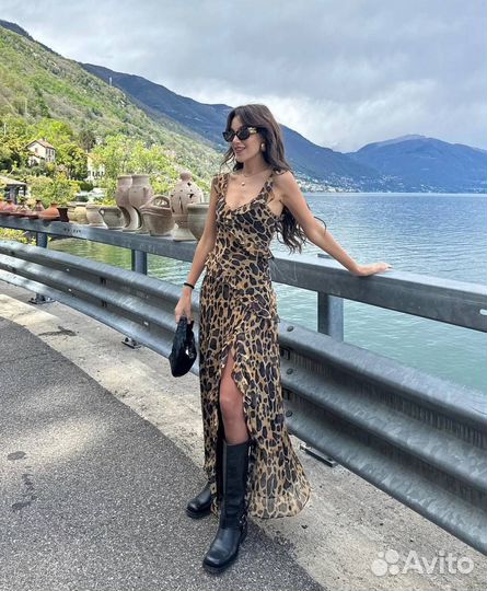Длинное леопардовое платье Zara Xs, S, M, L