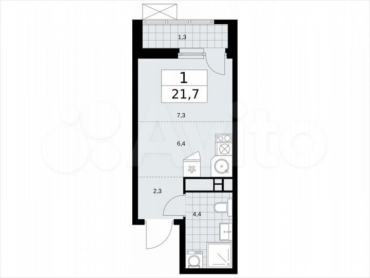Квартира-студия, 21,7 м², 17/18 эт.