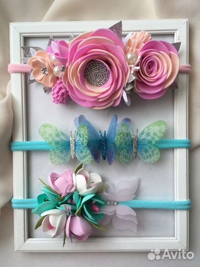 Повязка ободок весенний цветочный с бабочками