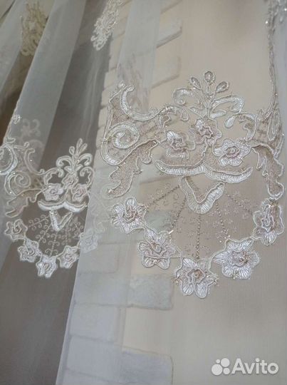Тюль 6.50 на 3.00,набивная вышивка,бархат италия