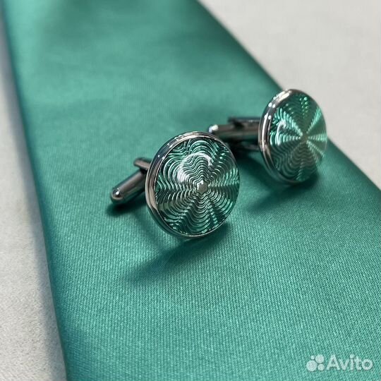 Набор новогодний галстук и запонки зеленый