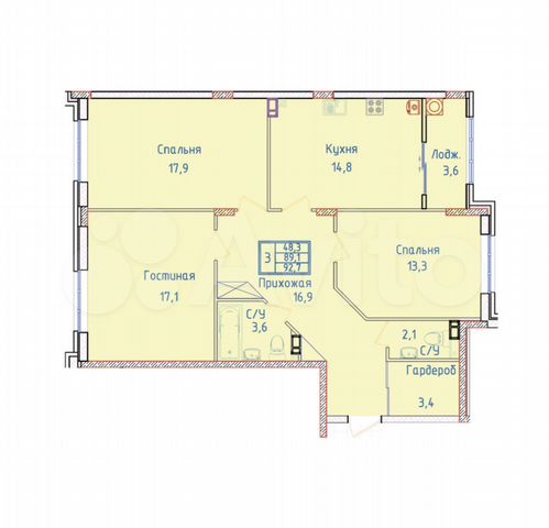 3-к. квартира, 92,7 м², 7/8 эт.