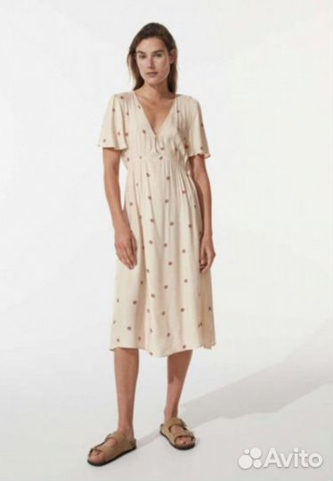 Платье Oysho S миди горох светлое