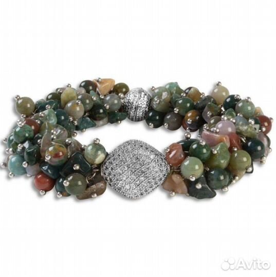 Браслет серебро,индийская яшма,сваровски