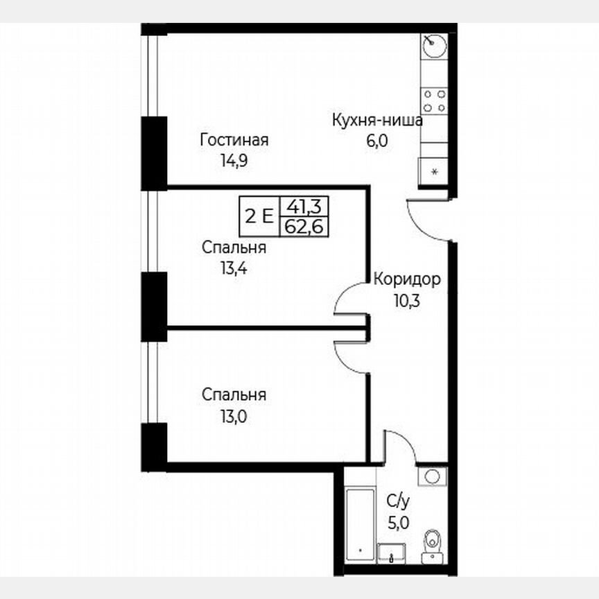 2-к. апартаменты, 62,6 м², 7/30 эт.