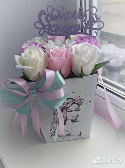 Букет из мыльных роз с подсветкой