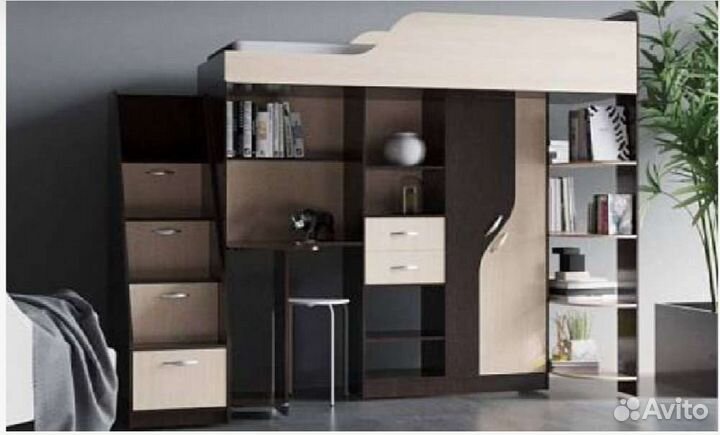 Детская кровать чердак с рабочей зоной и шкафом