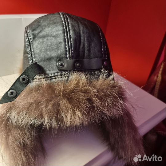 Шапка мех Песца 57см/кожа натур ушанка