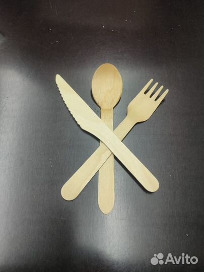 Одноразовая деревянная ложка, вилка, нож, посуда