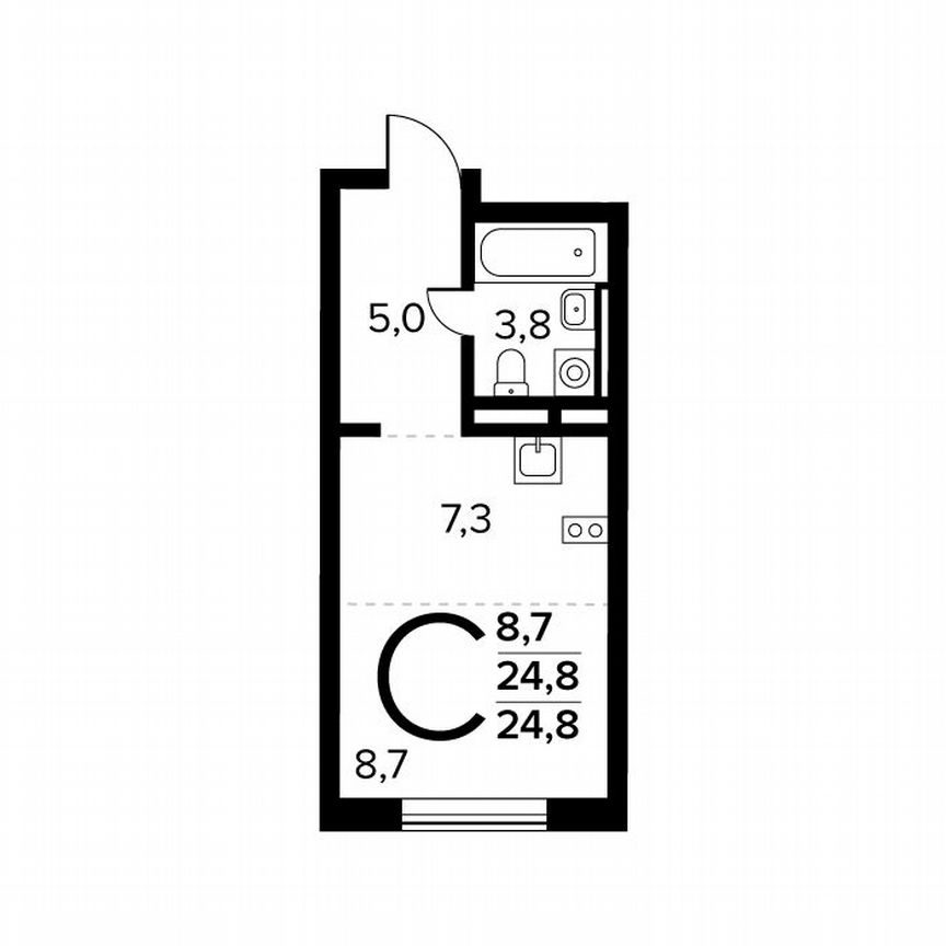 Квартира-студия, 24,8 м², 9/14 эт.