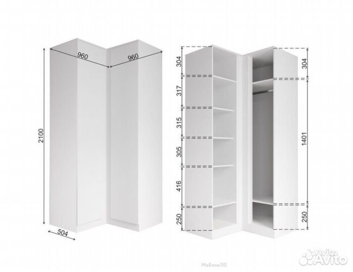 Шкаф угловой Мори мшу 960.1 белый