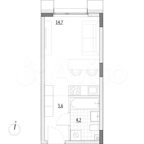Апартаменты-студия, 22,5 м², 1/7 эт.