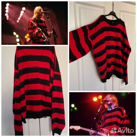 Свитер Кобейна в красно-черную полоску