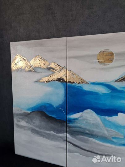 Картина триптих Горы поталь акрил