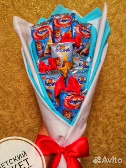 Детские букеты,торты из мишек барни и сока