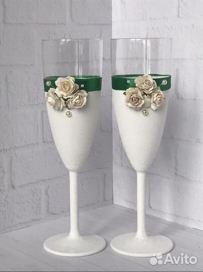 Набор свадебные свечи и бокалы «Изумруд»