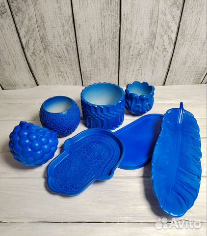 Подставки из гипса. Синий неоновый