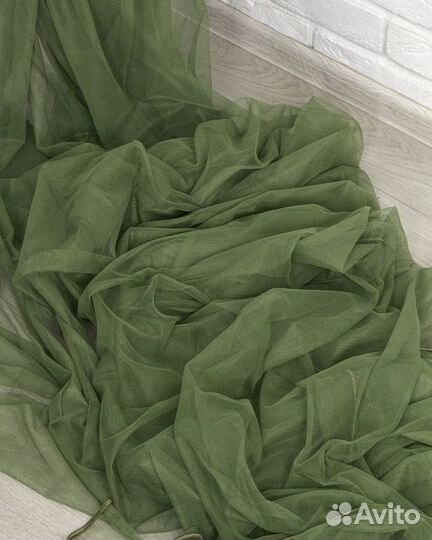 Тюль Ирис зелёный готовый на окна пошив