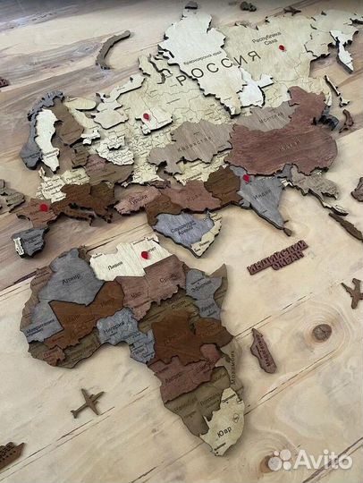 Деревянная карта мира, пано на стену из дерева