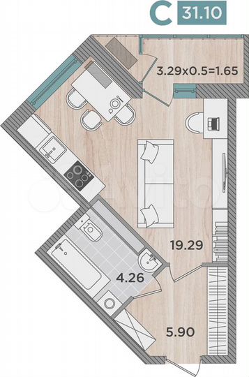 Квартира-студия, 31,1 м², 8/8 эт.