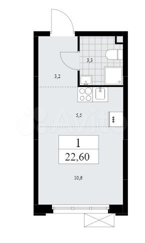 Квартира-студия, 22,6 м², 2/13 эт.