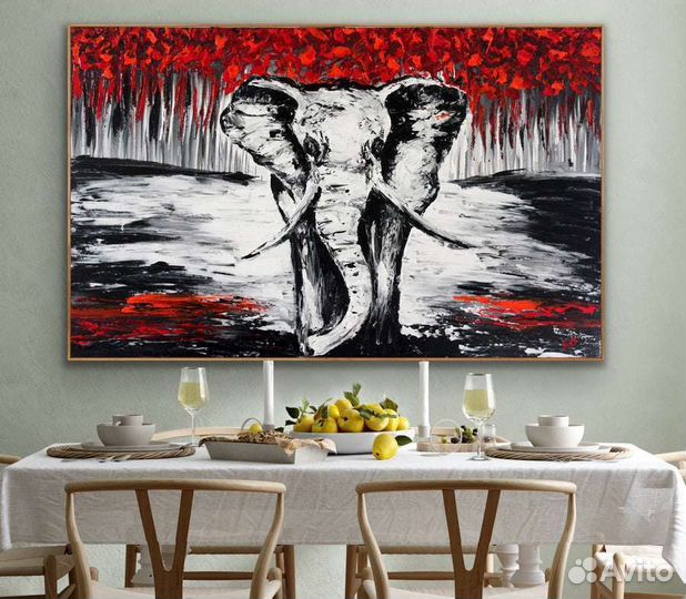 Картина маслом слон на прогулке