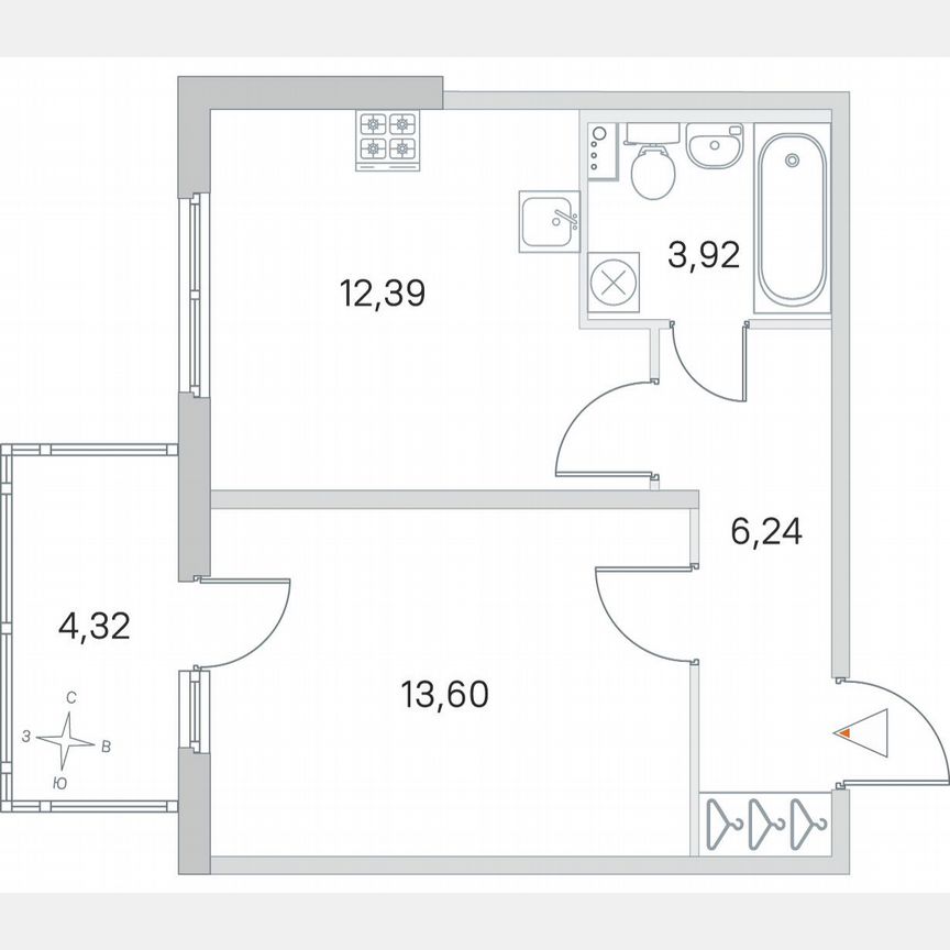 1-к. квартира, 37,5 м², 1/4 эт.