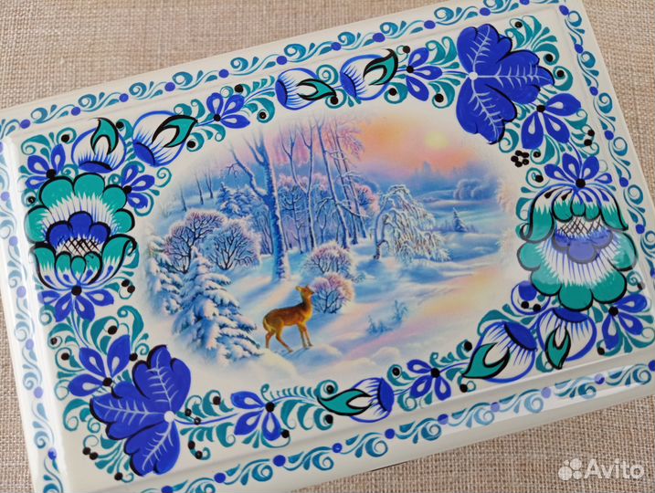 Новогодняя шкатулка деревянная 15х10 см