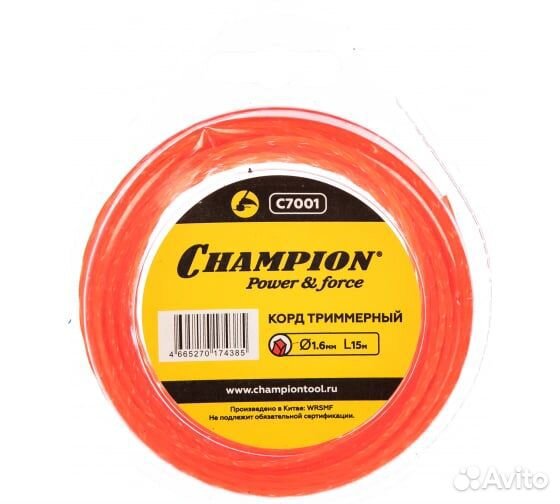 Корд триммерный champion Twisted Square 1.6мм х 15