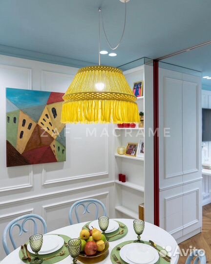 Макраме люстра желтая