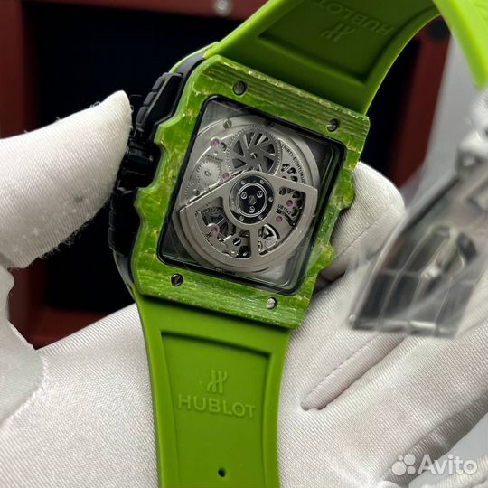 Карбоновые мужские топовые часы Hublot зеленые