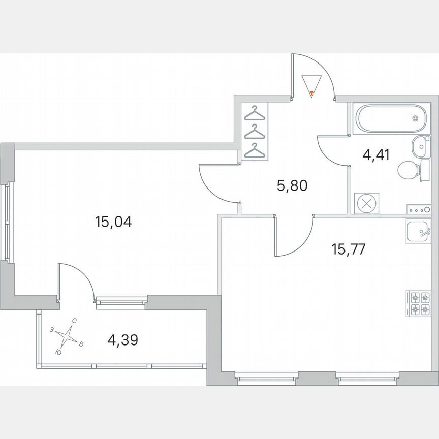 1-к. квартира, 43,2 м², 1/4 эт.