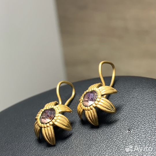 Винтажные Серги Цветки Розовые Камни Стёкла СССР