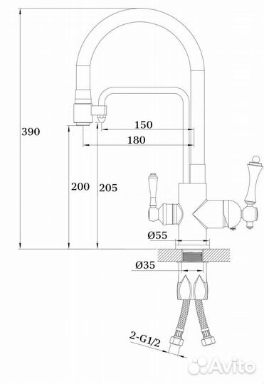 Cмеситель для кухни под фильтр ganzer GZ77025-D*C черный/бронз