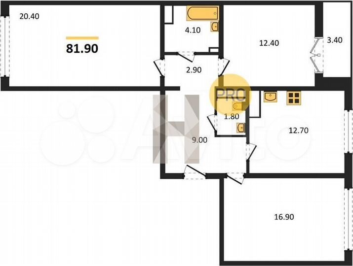 3-к. квартира, 81,9 м², 2/15 эт.
