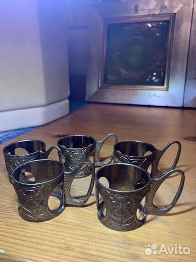 Рюмки с подстаканниками, синее стекло, винтаж СССР