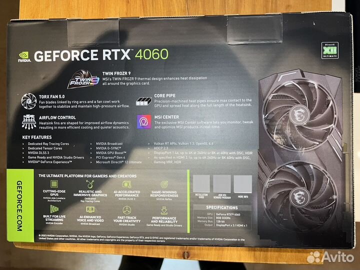 Видеокарта MSI GeForce RTX 4060 gaming X 8g