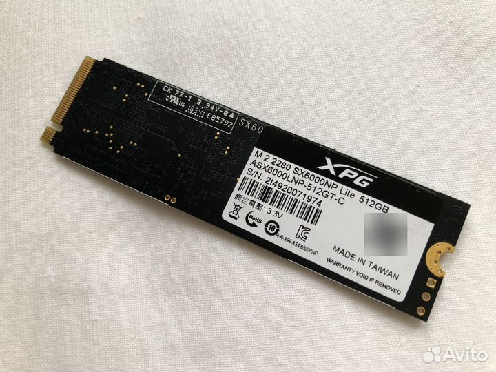 Adata XPG SX6000 Lite 512 Гб M.2 PCI-E 3.0 x4 2280